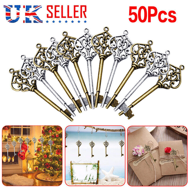 50X Santa Keys Charms Pendants Skeleton Tibetan Silver Large Xmas Charm Pendant