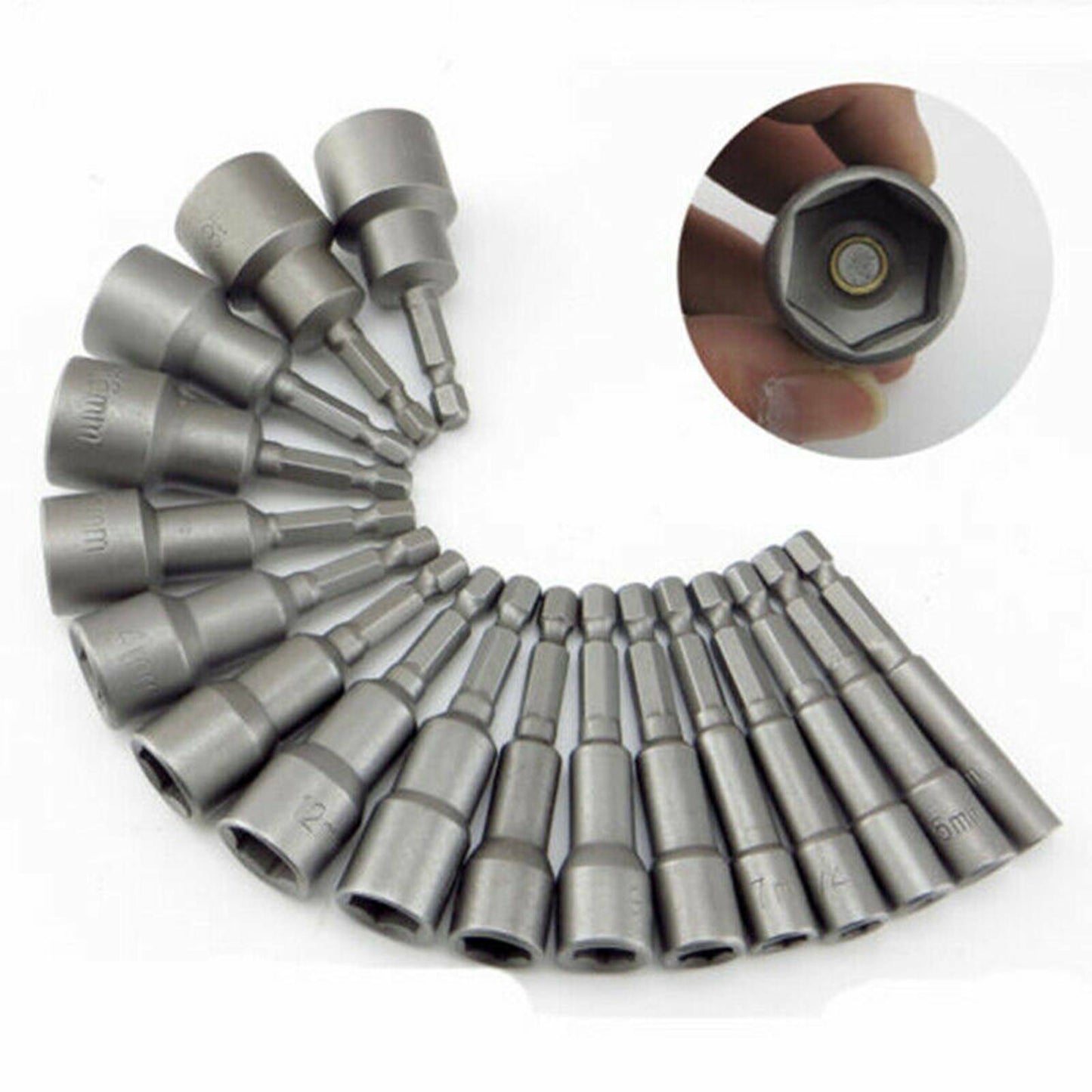14  1-4  Nut Driver Bit Set Hex Magnetic Metric Socket Impact Drill 6 To 19MM UK
