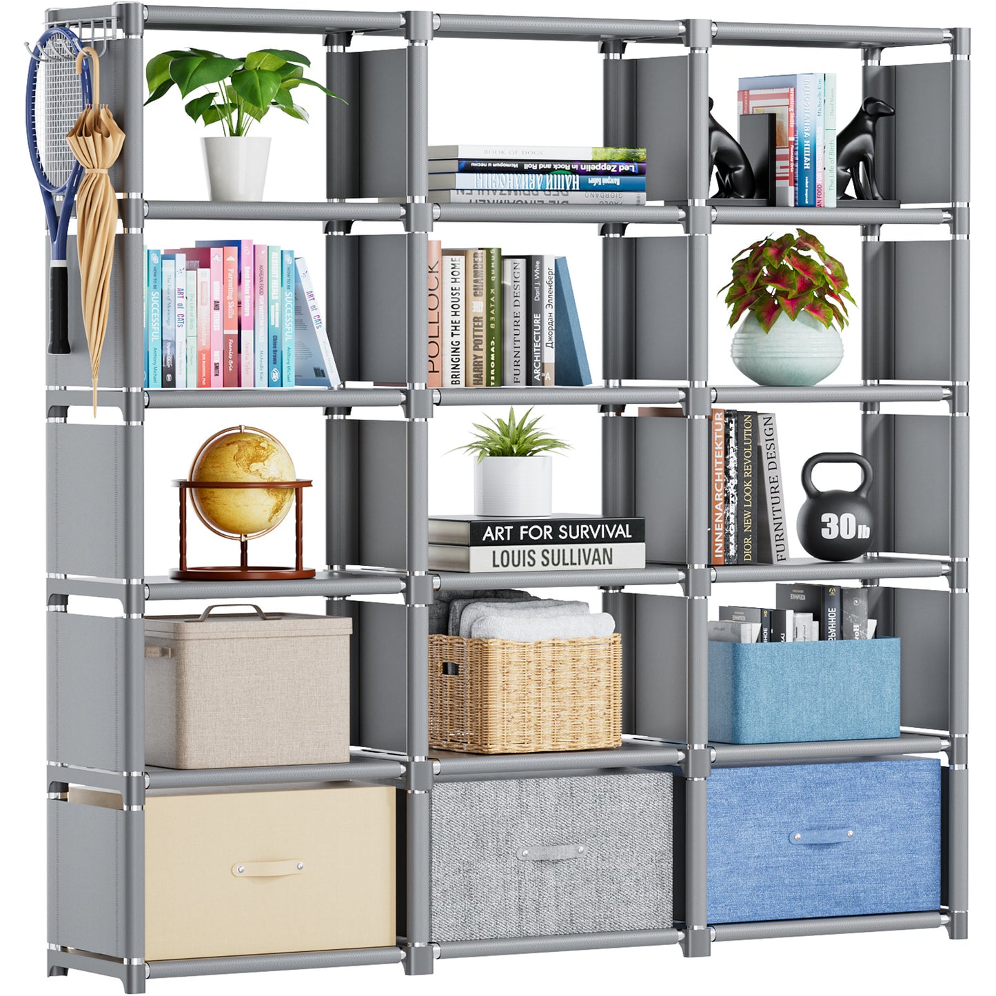 Book Shelf, Cube Storage Organizer, DIY Bookcase, Portable Metal Bookshelf, Tall Book Case For Bedroom, Living Room, Study Room, Office, Closet, Black Cubicle Rack -Black