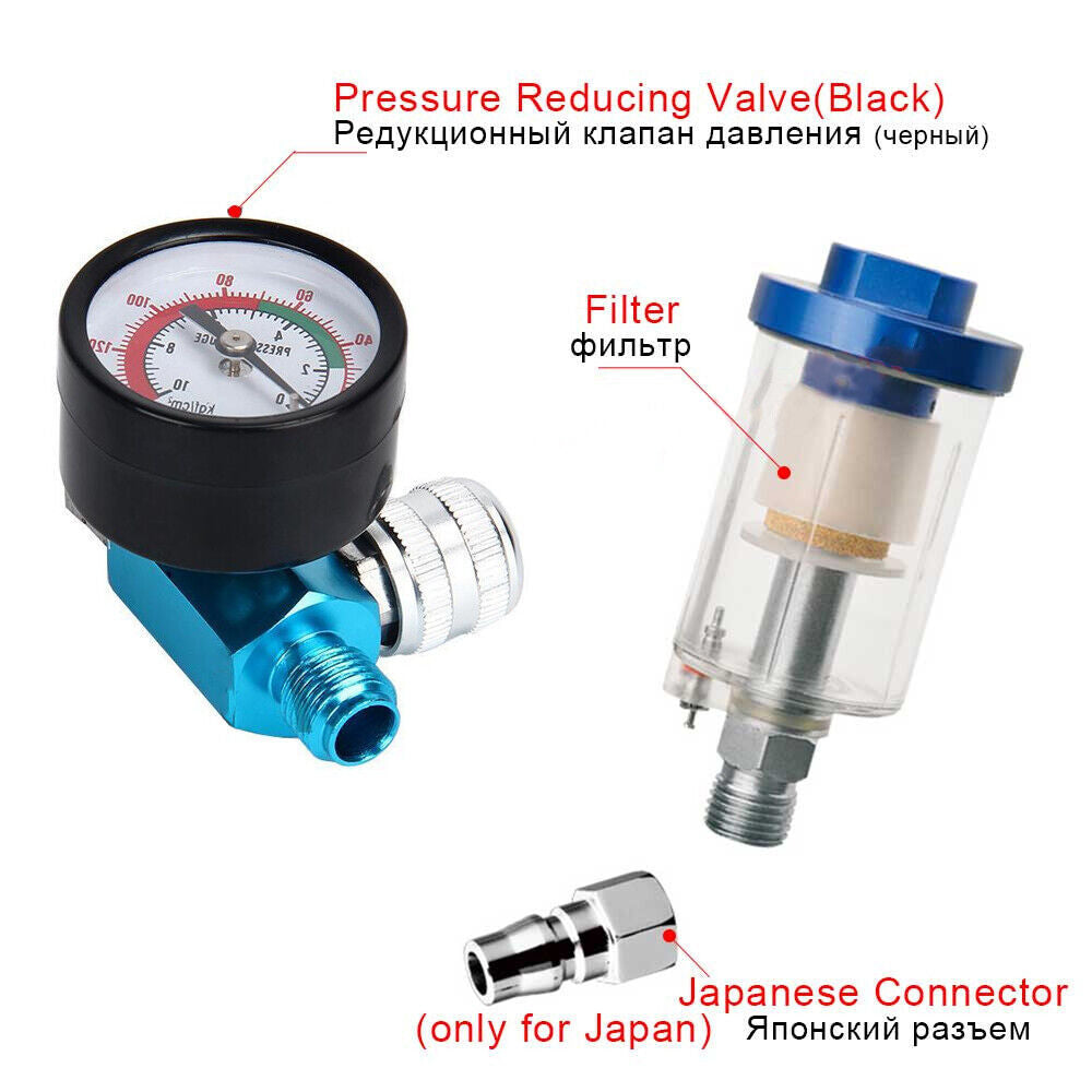 Mini Air Pressure Regulator Gauge Spray Gun & In-Line Water Trap Air Filter