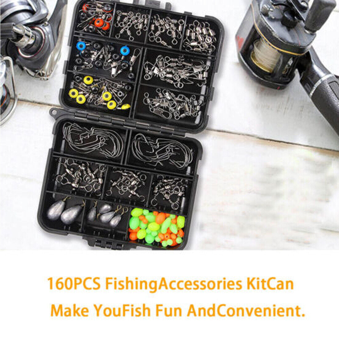 160pcs Carp Fishing Tackle Accessories Kit Lead Clips Carp Swivels Hooks Beads