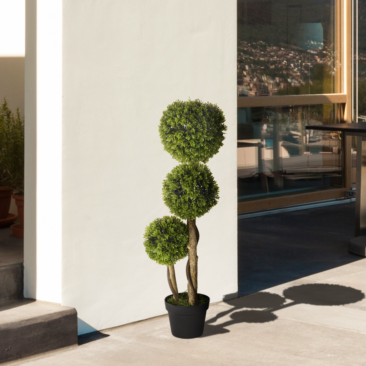 Potted Artificial Plants Boxwood Ball Topiary Trees Indoor Outdoor, 90cm