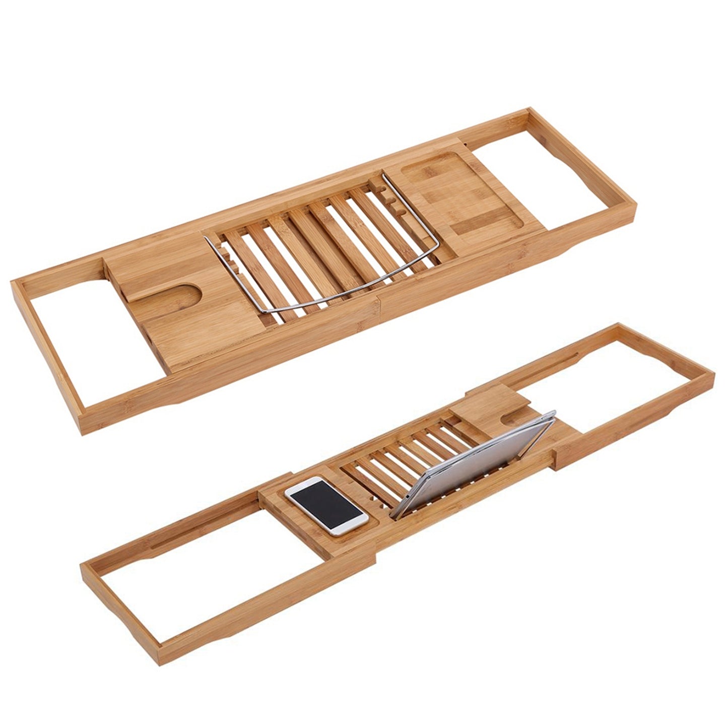 1Pc Extendable Bamboo Bathtub Rack Shelf Bathroom Shower Tub Book Reading Tray Stand