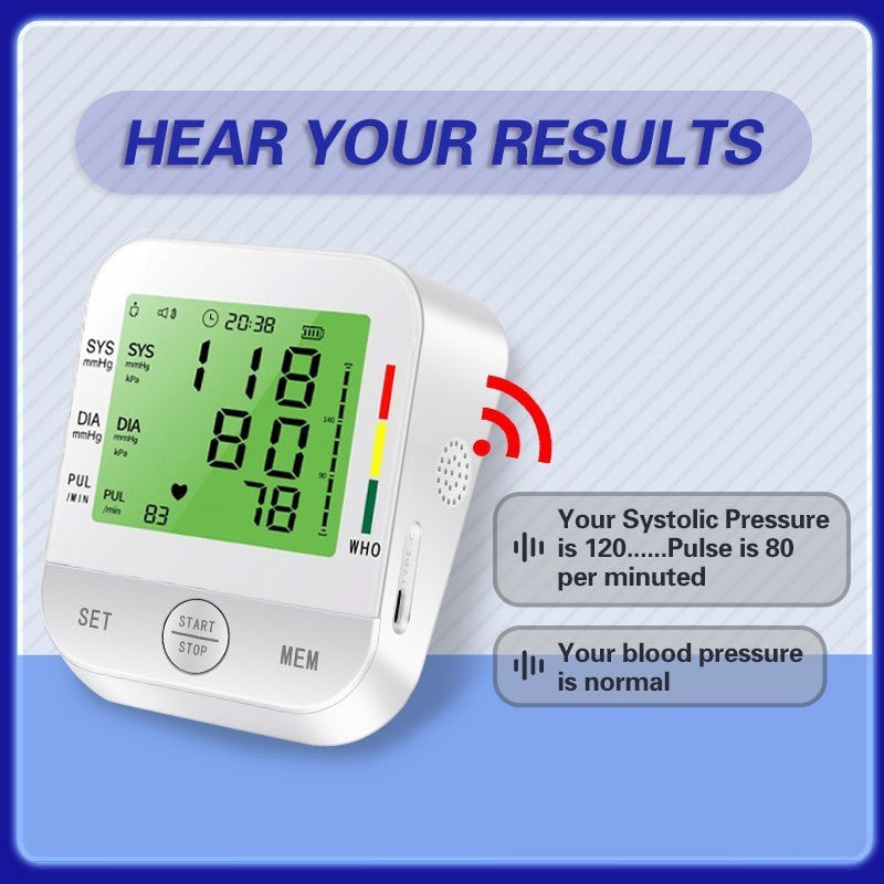 Home Arm Blood Pressure Monitor With Large Arm Cuff, Voice Announcement, Three-color Backlight And Large Display
