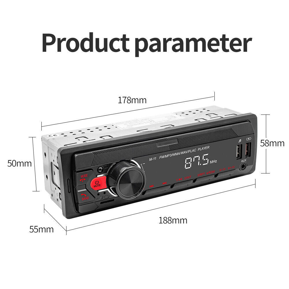 Single 1 Din Car Stereo Radio Bluetooth MP3 Player In-dash Head Unit FM-USB-AUX
