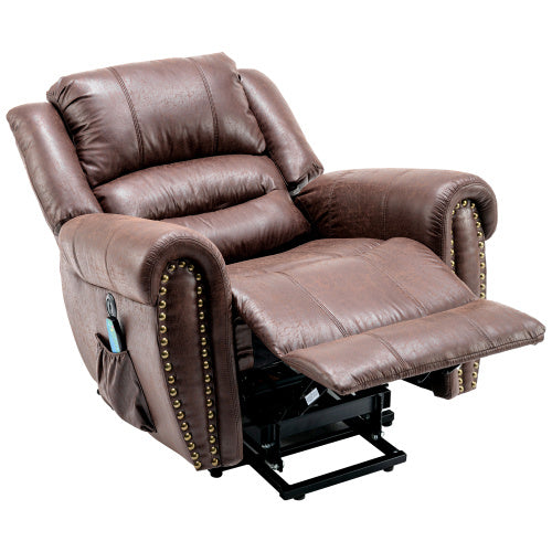 Large Power Lift Recliner Chairs With Massage And Heat For Elderly Big People, Massage Chair Heavy Duty Electric Faux Leather Reclining Chairs With USB Port And 2 Side Pockets