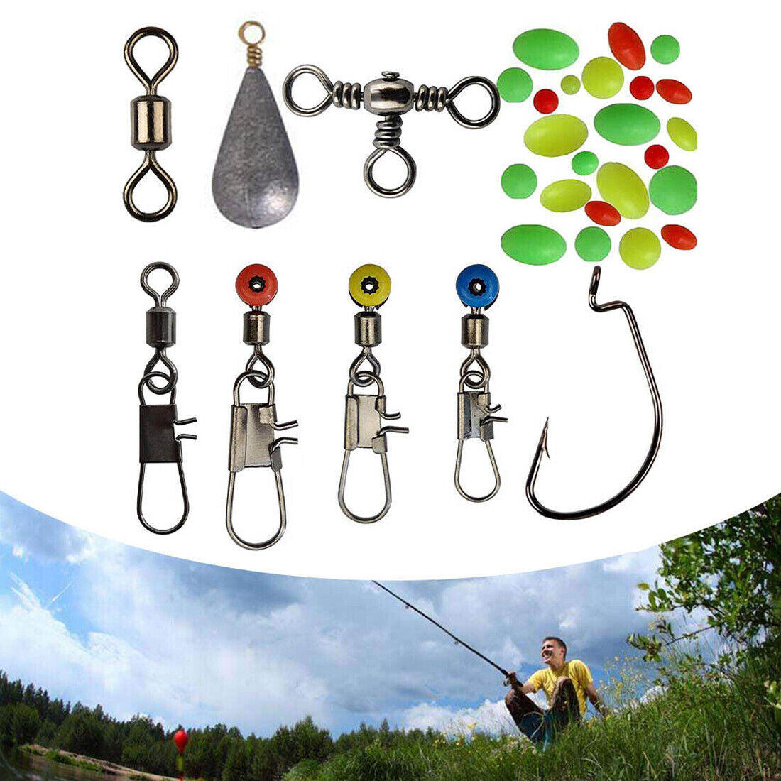 160pcs Carp Fishing Tackle Accessories Kit Lead Clips Carp Swivels Hooks Beads