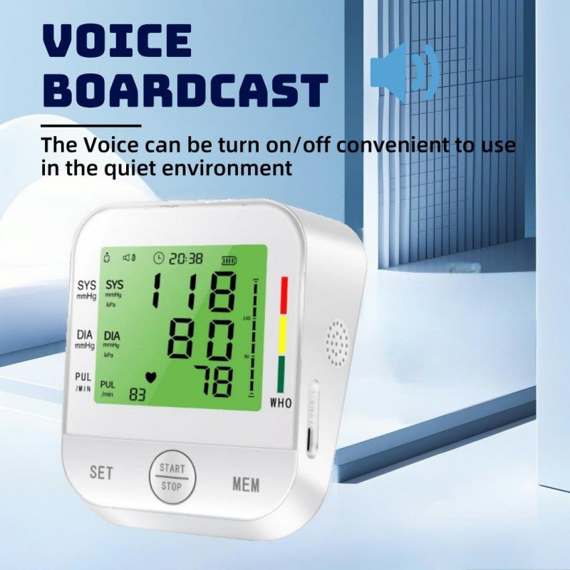 Home Arm Blood Pressure Monitor With Large Arm Cuff, Voice Announcement, Three-color Backlight And Large Display