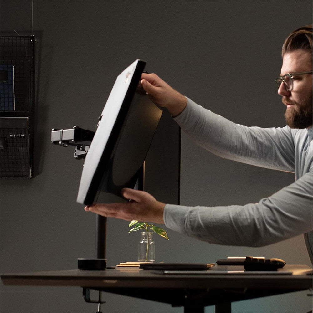 Double Dual Display Computer Screen Monitor Arm Mount Desk Stand LED CC