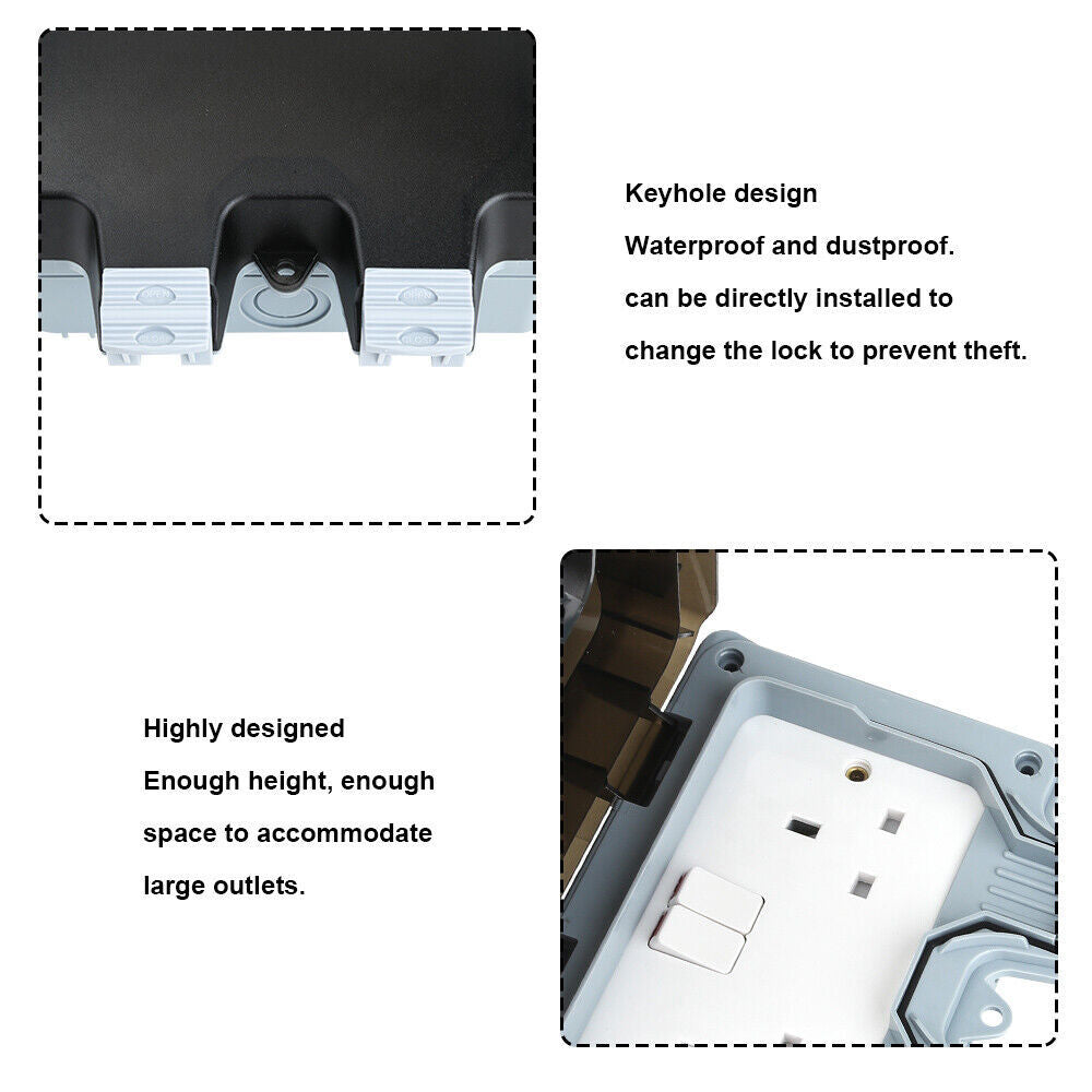 Weatherproof Outdoor Plug 13A 2 Gang Twin Switched Double Socket Outside Box UK
