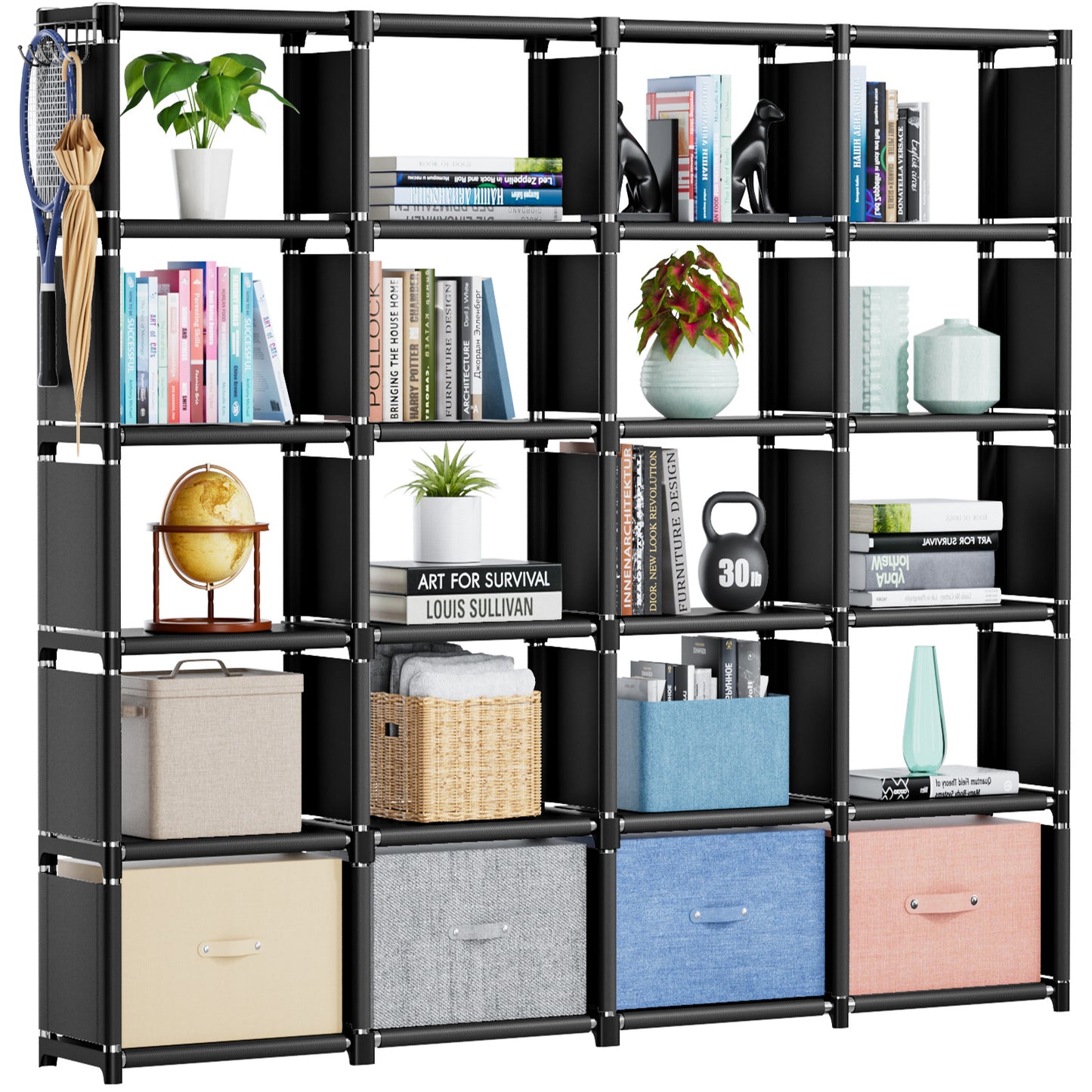 Book Shelf, Cube Storage Organizer, DIY Bookcase, Portable Metal Bookshelf, Tall Book Case For Bedroom, Living Room, Study Room, Office, Closet, Black Cubicle Rack -Black