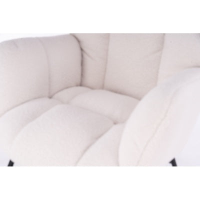 Mid Century Modern Teddy Fabric Tufted Upholstered Rocking Chair Padded Seat For Living Room Bedroom,Ivory White