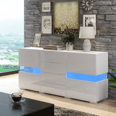 Matt  High Gloss White Sideboard Cabinet Storage Cupboard Unit 16 Colours LED Lighted For Dining Room Living Room