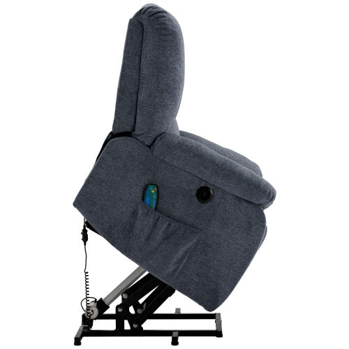 Electric Power Lift Recliner Chair Sofa With Massage And Heat For Elderly 2 Side Pockets USB Ports Single Recliner Chairs For Living Room Overstuffed Fabric Reclining
