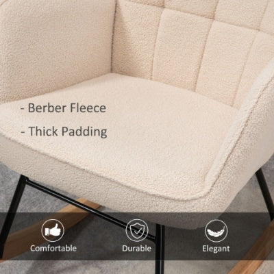 HOMCOM Berber Fleece Nursery Glider Rocker For Nursing, Wingback Rocking Chair For Living Room, Beige