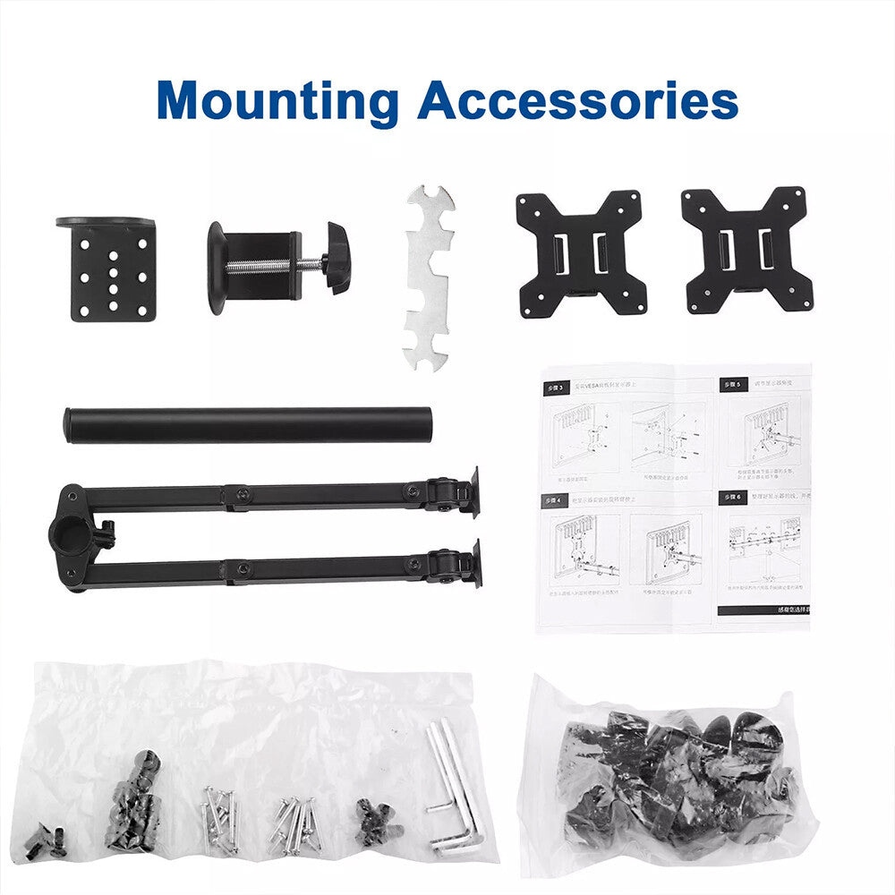 Double Dual Display Computer Screen Monitor Arm Mount Desk Stand LED CC