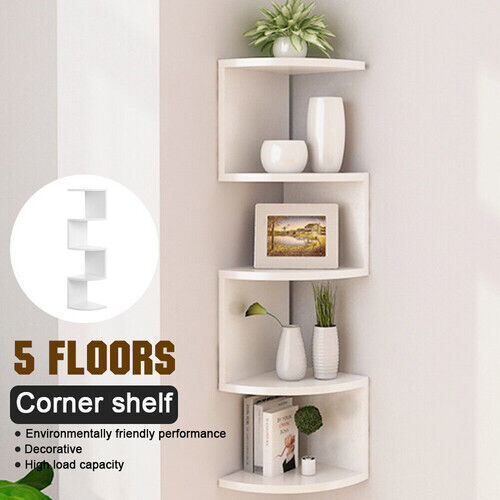 New 5 Tier Floating Wall Shelves Corner Shelf Storage Display Bookcase Unit