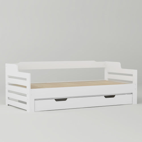 Daybed, Trundle And Drawer, Cabin Bed, SIngle Guest Bed Sofa Bed, Pull Out Trundle And Storage Drawer For Living Room And Bedroom -  3 90 X190 Cm - White