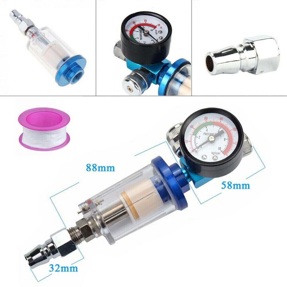 Mini Air Pressure Regulator Gauge Spray Gun & In-Line Water Trap Air Filter