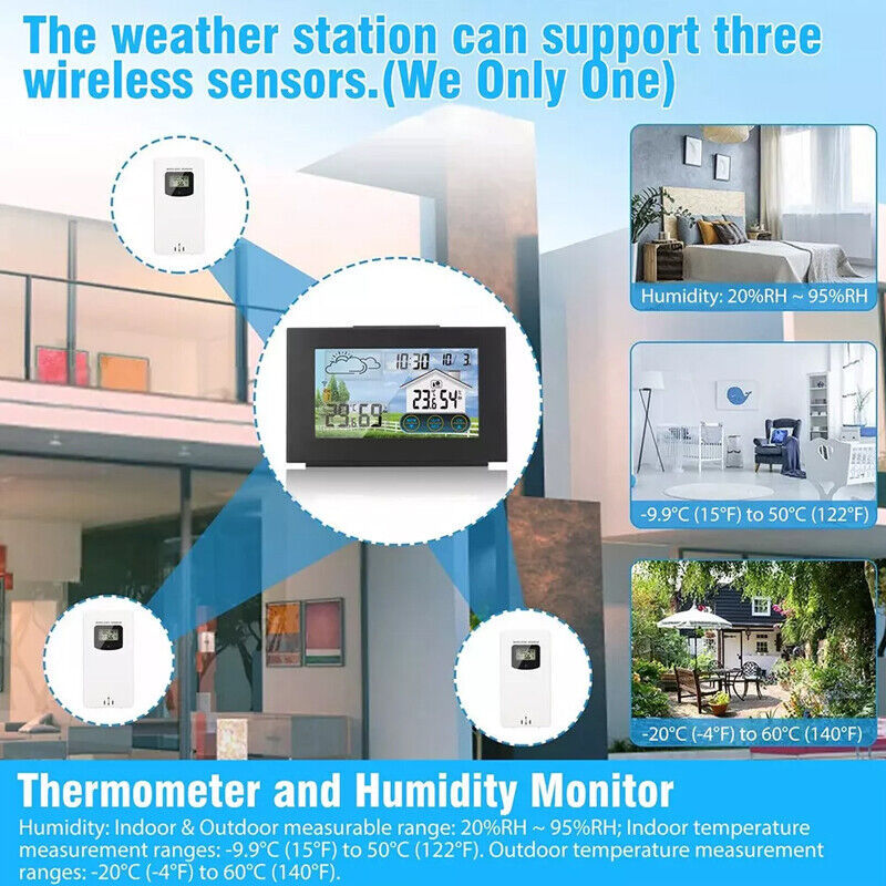 Wireless Weather Station Clock Digital Thermometer Temperature Indoor&Outdoor.