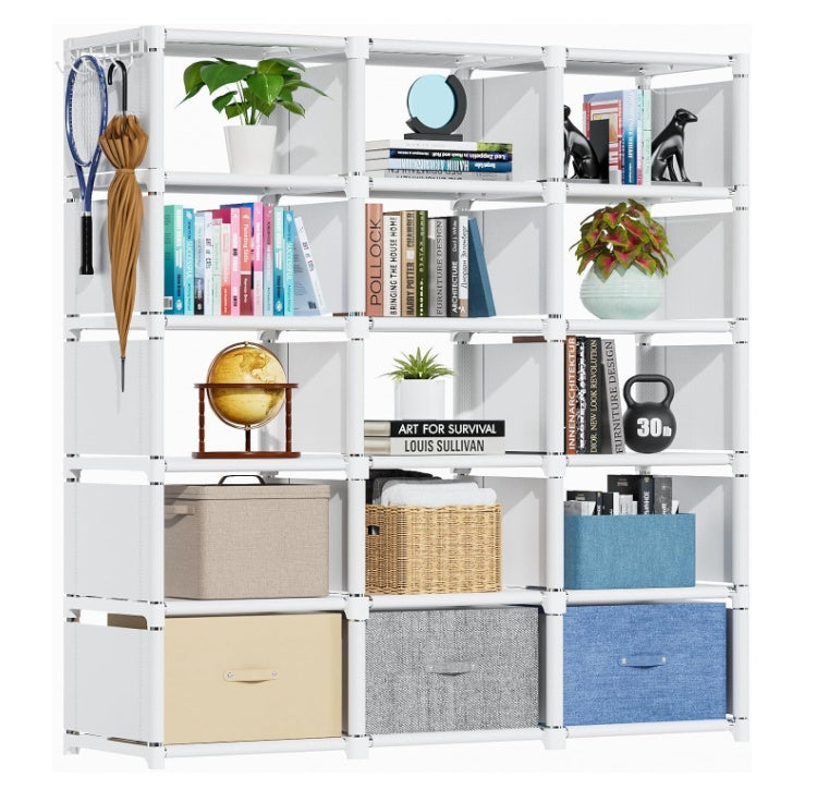Book Shelf, Cube Storage Organizer, DIY Bookcase, Portable Metal Bookshelf, Tall Book Case For Bedroom, Living Room, Study Room, Office, Closet, Black Cubicle Rack -Black