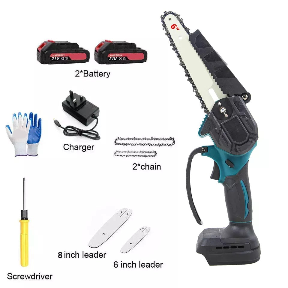 2 Battery 6-8  Mini Cordless Chainsaw Electric One-Hand Saw Wood Cutter