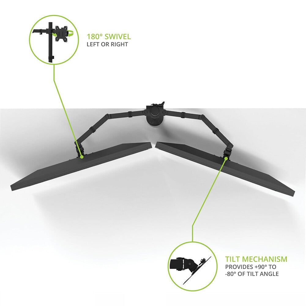 Double Dual Display Computer Screen Monitor Arm Mount Desk Stand LED CC