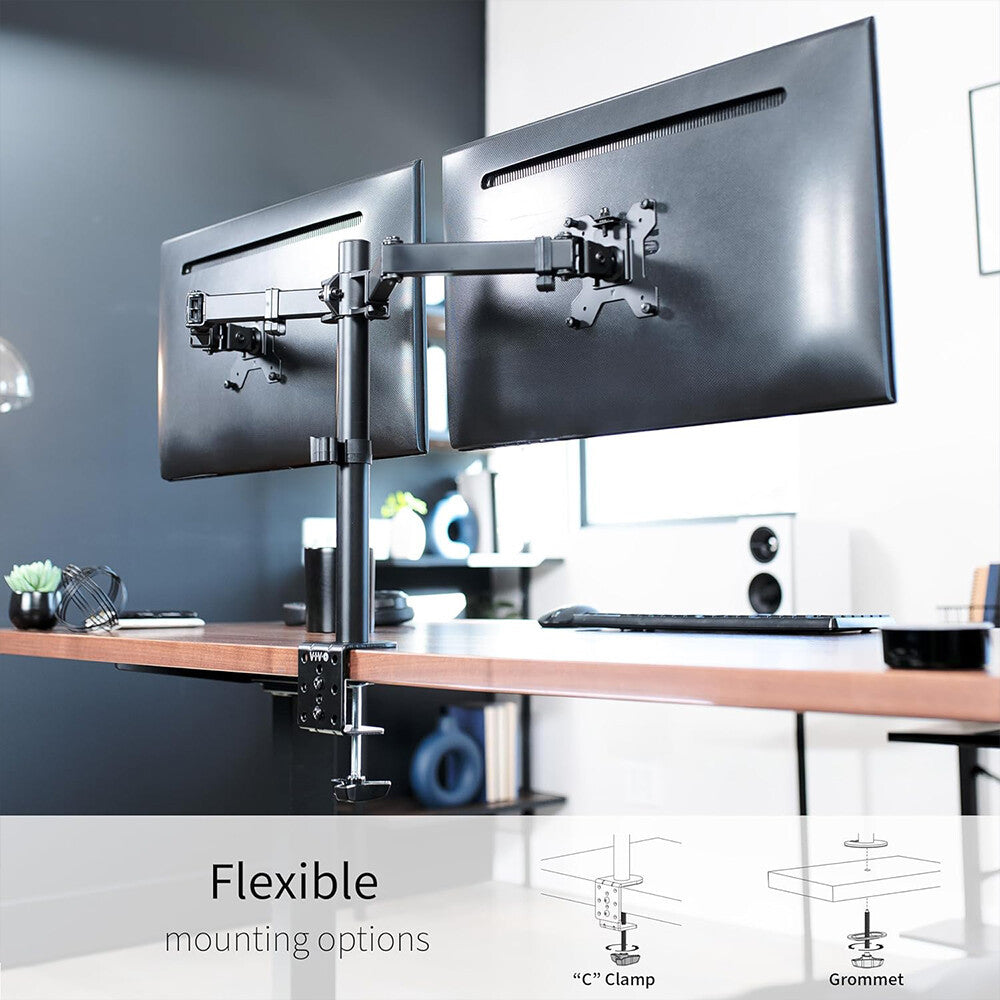 Double Dual Display Computer Screen Monitor Arm Mount Desk Stand LED CC