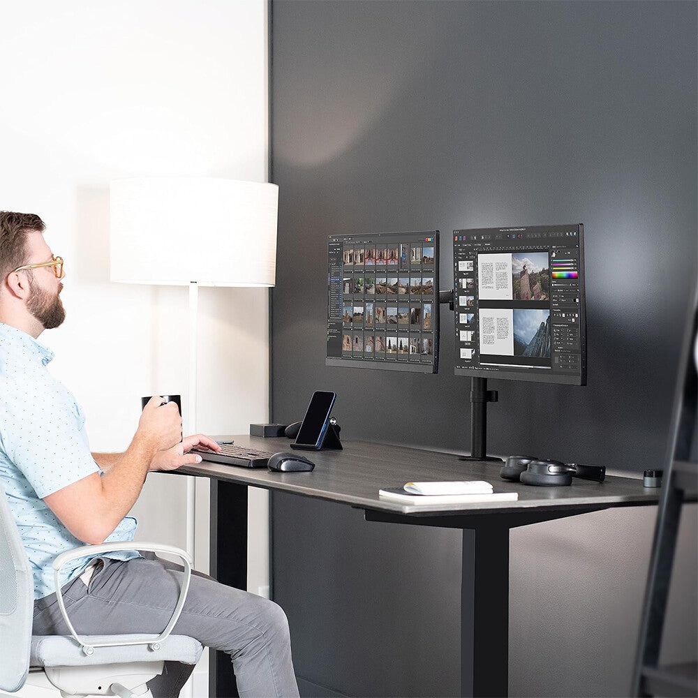 Double Dual Display Computer Screen Monitor Arm Mount Desk Stand LED CC