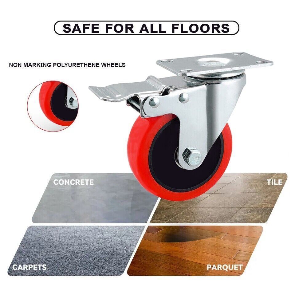 2PCS Double Bearing 700KG Rubber Swivel Brake Castor Wheel Trolley Caster