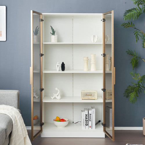 LED Display Cabinet, Clear Display Case For Figures, Storage Shelves With Tempered Glass Door, Storage Cabinet Floor Standing Transparent Showcase 160x80x40 Cm White