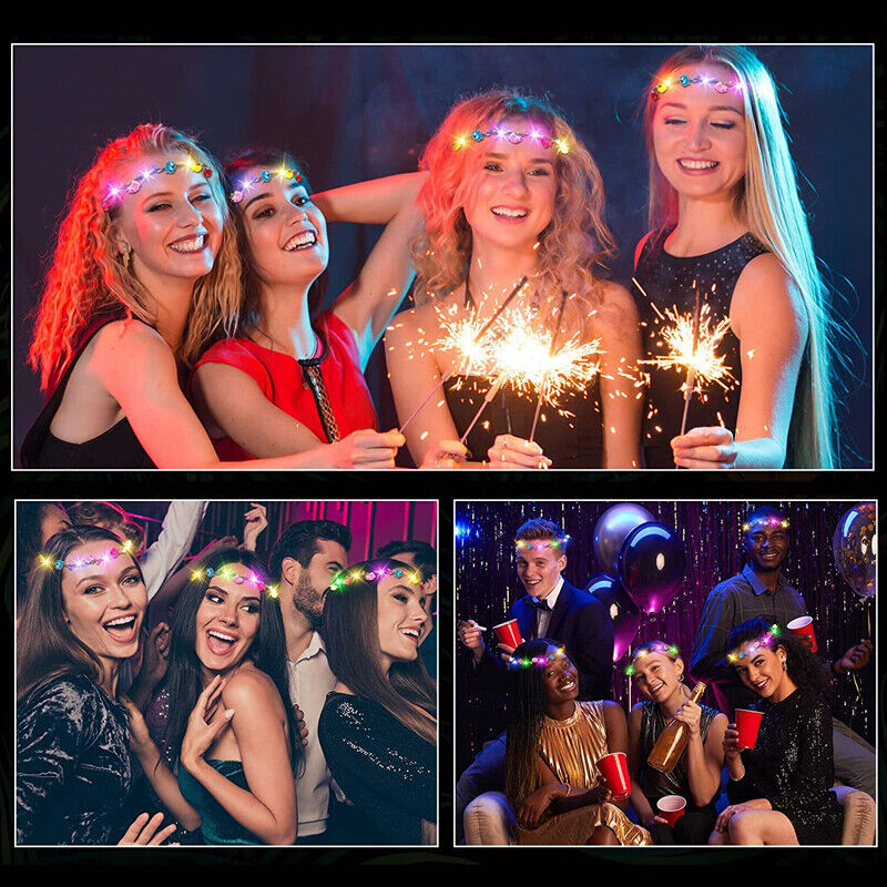10 20 X LED Light Up Flower Floral Hairband Headband Crown Garland Xmas Wedding