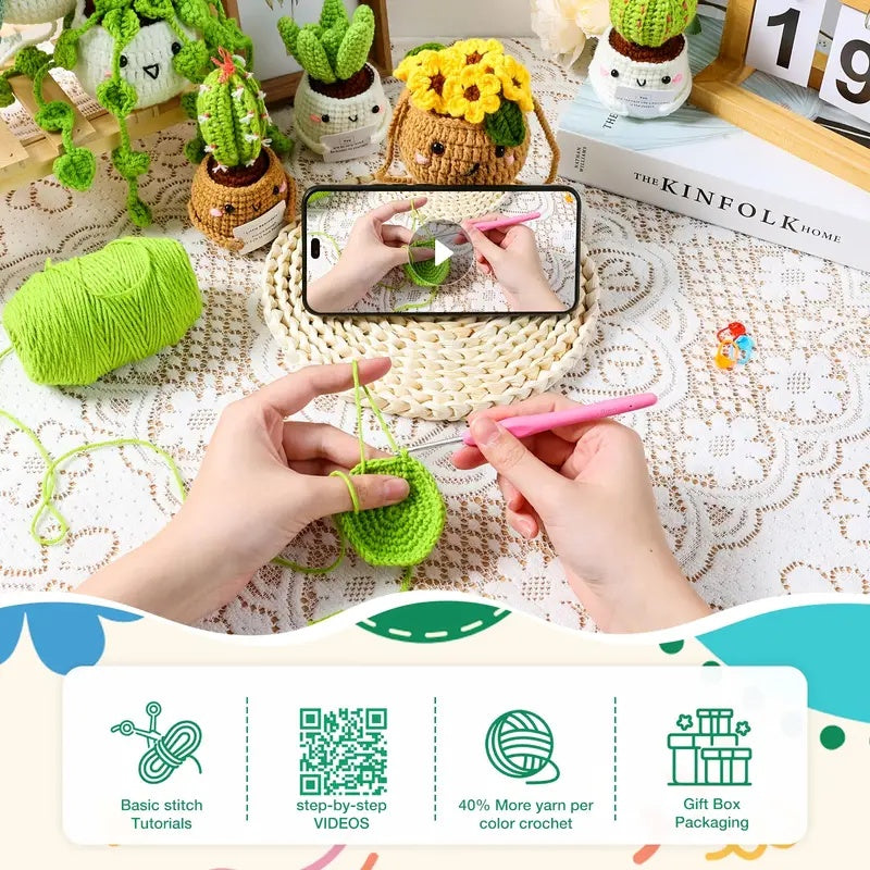 Crochet Kit  Crochet Kit For Beginners Emotional Support Succulent Crochet & Knitting Kit With Step By Step Video Lessons  6pcs Succulent Crochet Kit With Crochet Accessories