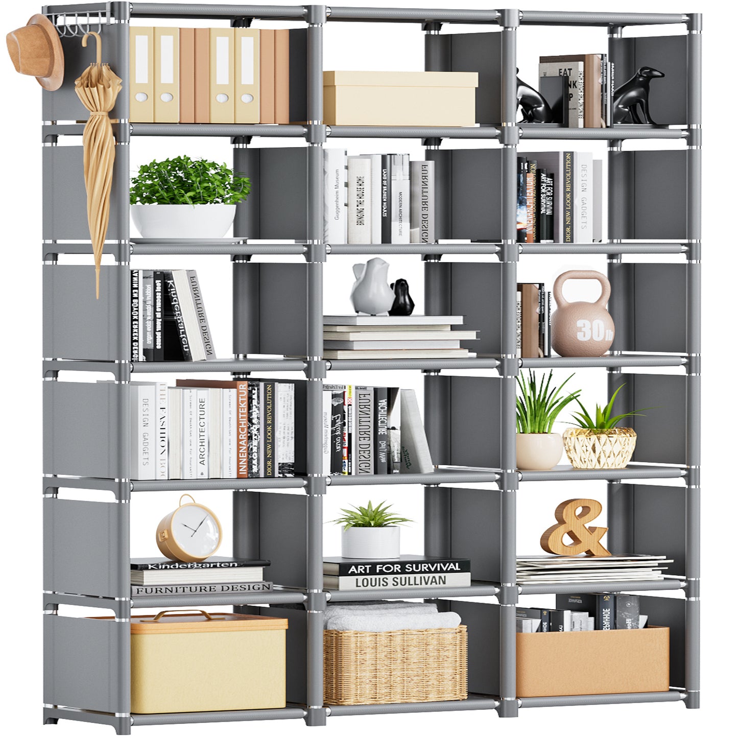 Book Shelf, Cube Storage Organizer, DIY Bookcase, Portable Metal Bookshelf, Tall Book Case For Bedroom, Living Room, Study Room, Office, Closet, Black Cubicle Rack -Black