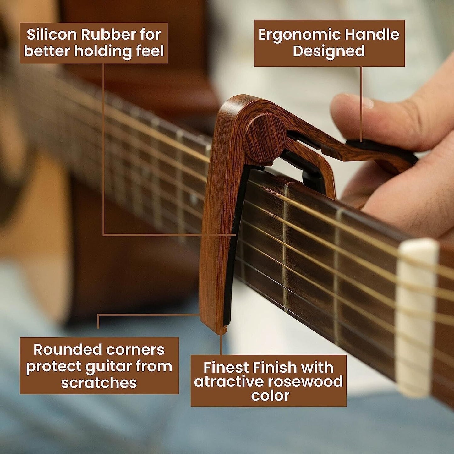 Capo Quick Change Guitar Capo  Wooden With 5 Guitar Picks