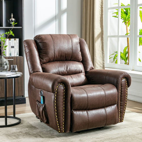 Large Power Lift Recliner Chairs With Massage And Heat For Elderly Big People, Massage Chair Heavy Duty Electric Faux Leather Reclining Chairs With USB Port And 2 Side Pockets
