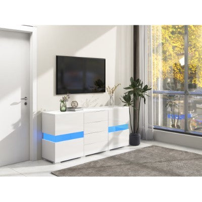 Matt  High Gloss White Sideboard Cabinet Storage Cupboard Unit 16 Colours LED Lighted For Dining Room Living Room