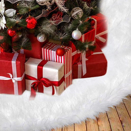 White Faux Fur Christmas Tree Skirt 78cm 31'' Snowflake Plush Xmas Cover