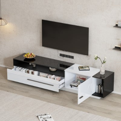 70 Inch High Gloss TV Stand, Entertainment Center For 60 To 70 Inch TVs With 2 Closed Storage Spaces, Modern TV Console With 1 Door And 1 Drawer, Living Room TV Stand, Television Table Center