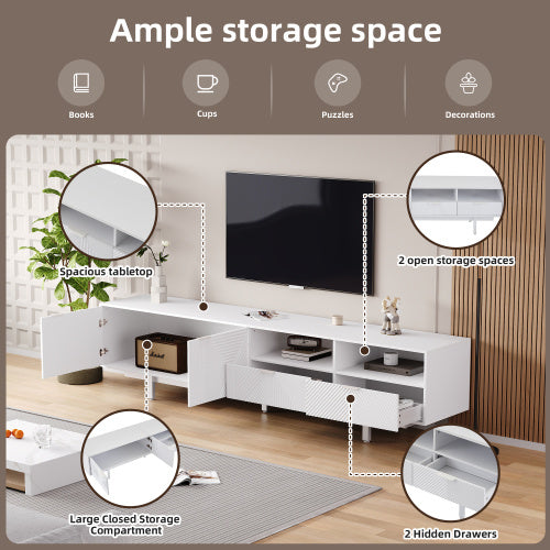 Modern Bohemian TV Cabinet, White Geometric Lines TV Stand, TV Entertainment Center With Storage Space, 200X40X51 Cm, Modern TV Stand For 90 Inch TVs, Console Media Cabinet For Living Room