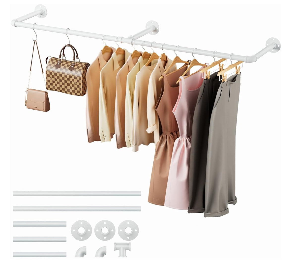 Tienily Industrial Pipe Clothes Rack, Metal Hanging Rails For Clothes, 80cm Clothes Rail Wall Mounted For Bedroom Storage