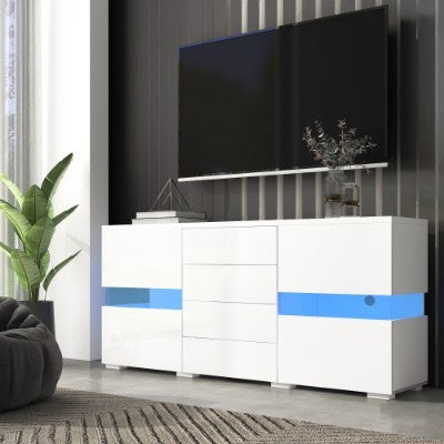 Matt  High Gloss White Sideboard Cabinet Storage Cupboard Unit 16 Colours LED Lighted For Dining Room Living Room