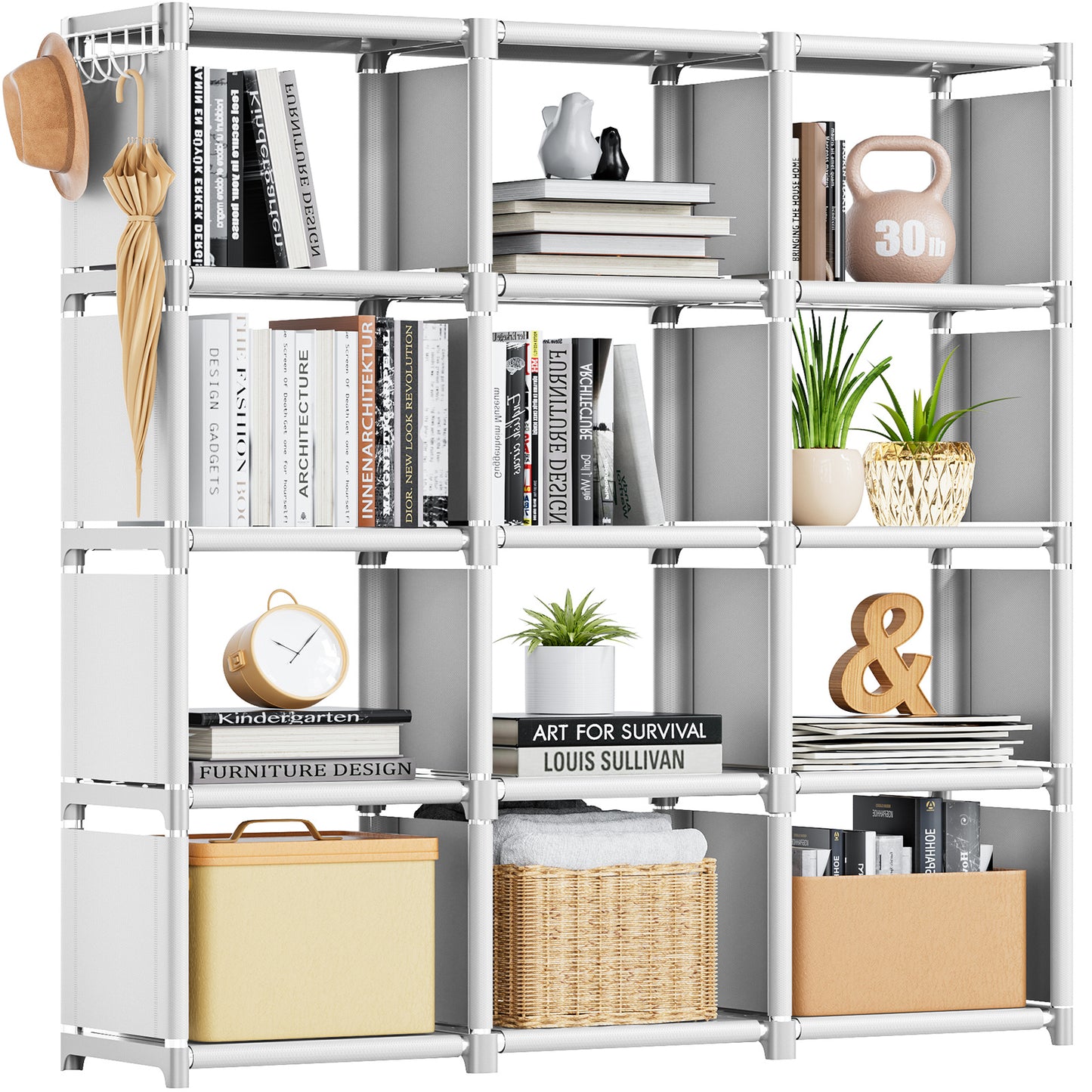 Book Shelf, Cube Storage Organizer, DIY Bookcase, Portable Metal Bookshelf, Tall Book Case For Bedroom, Living Room, Study Room, Office, Closet, Black Cubicle Rack -Black