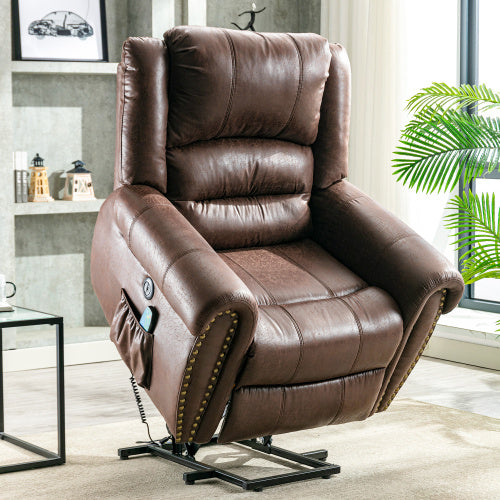 Large Power Lift Recliner Chairs With Massage And Heat For Elderly Big People, Massage Chair Heavy Duty Electric Faux Leather Reclining Chairs With USB Port And 2 Side Pockets