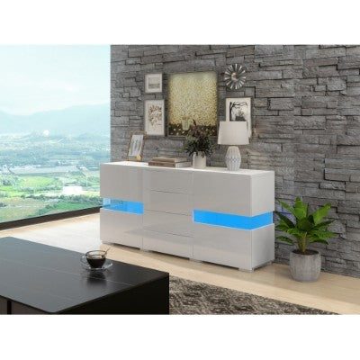 Matt  High Gloss White Sideboard Cabinet Storage Cupboard Unit 16 Colours LED Lighted For Dining Room Living Room