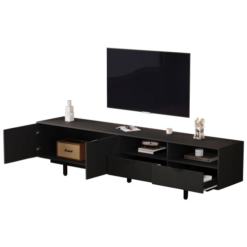 Modern Bohemian TV Cabinet, Black Geometric Lines TV Stand, TV Entertainment Center With Storage Space, 200X40X1 Cm, Modern TV Stand For 90 Inch TVs, Console Media Cabinet For Living Room
