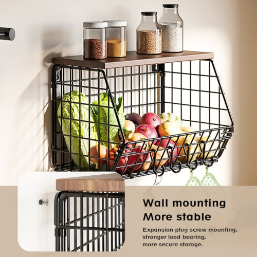 2 Pack Metal Fruit Baskets Wall Holder Storage Basket Organizer Shelf For Fruit