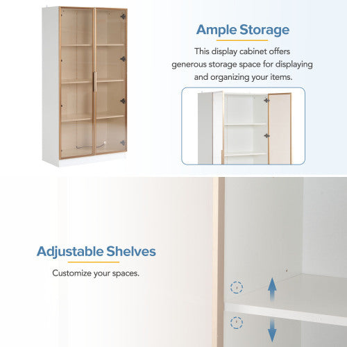 LED Display Cabinet, Clear Display Case For Figures, Storage Shelves With Tempered Glass Door, Storage Cabinet Floor Standing Transparent Showcase 160x80x40 Cm White