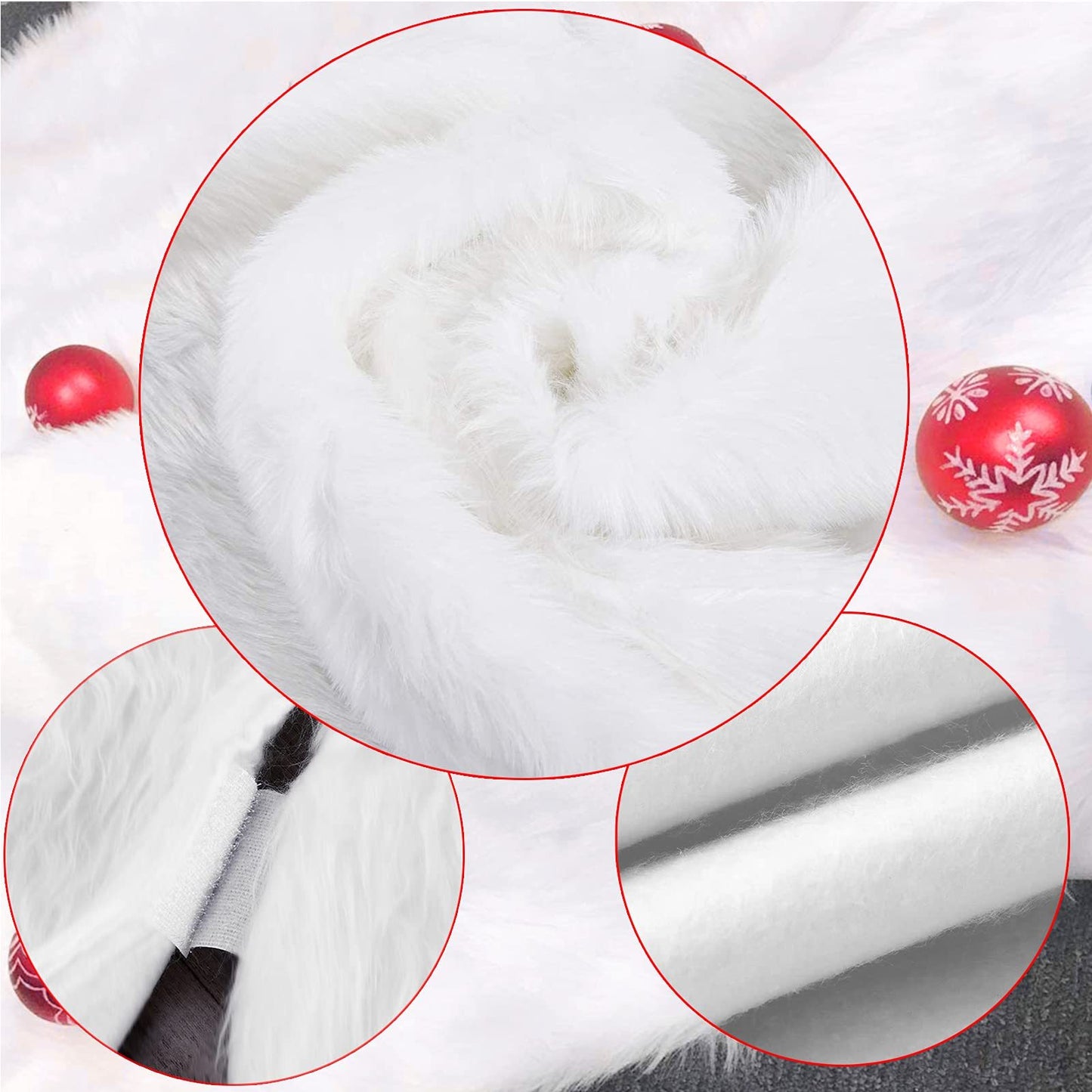 White Faux Fur Christmas Tree Skirt 78cm 31'' Snowflake Plush Xmas Cover