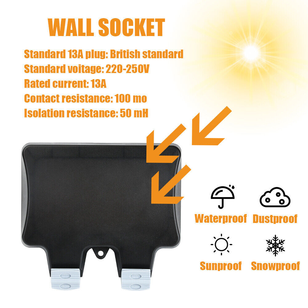 Weatherproof Outdoor Plug 13A 2 Gang Twin Switched Double Socket Outside Box UK